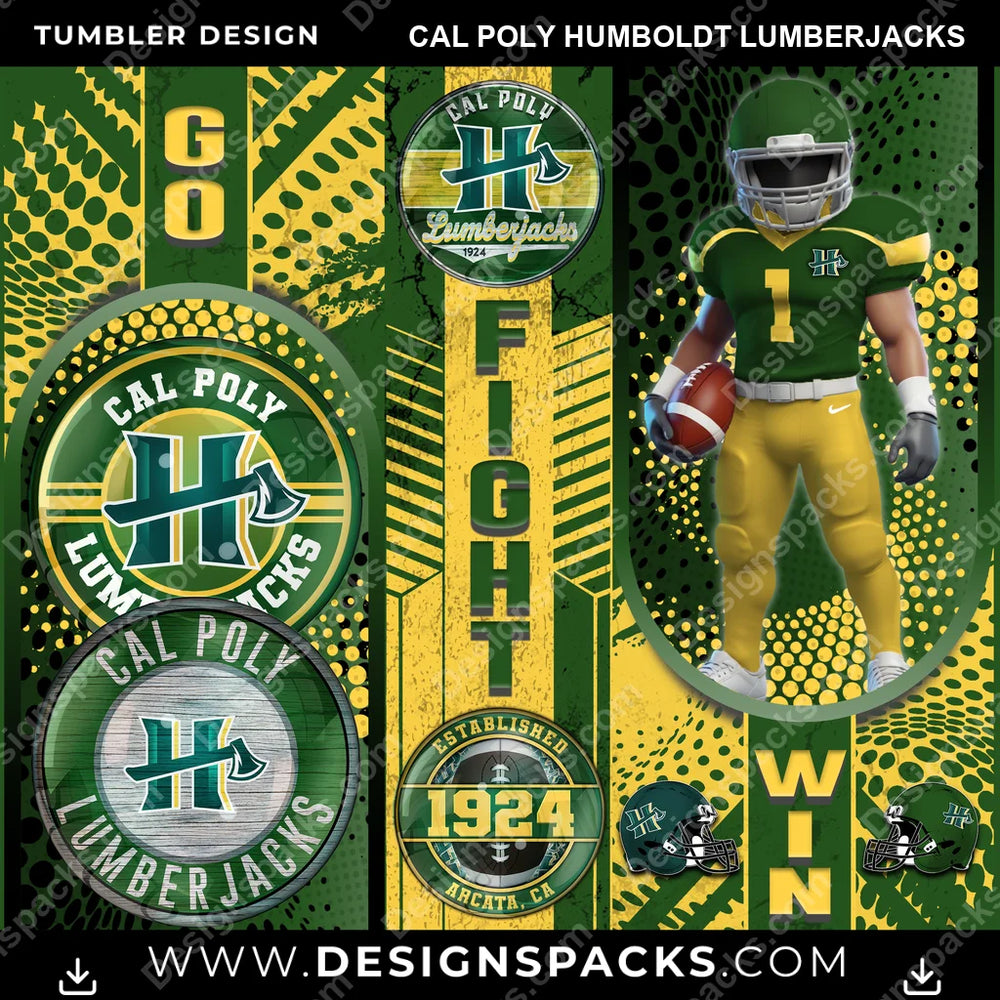 College Sport Go Fight Win Cal Poly Humboldt Lumberjacks NCAA College Sport Tumbler Digital Wrap Design Download