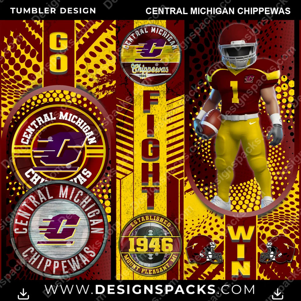 College Sport Go Fight Win Central Michigan Chippewas NCAA College Sport Tumbler Digital Wrap Design Download