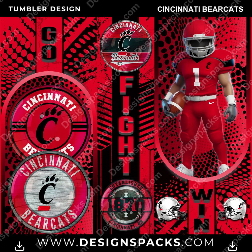 College Sport Go Fight Win Cincinnati Bearcats NCAA College Sport Tumbler Digital Wrap Design Download