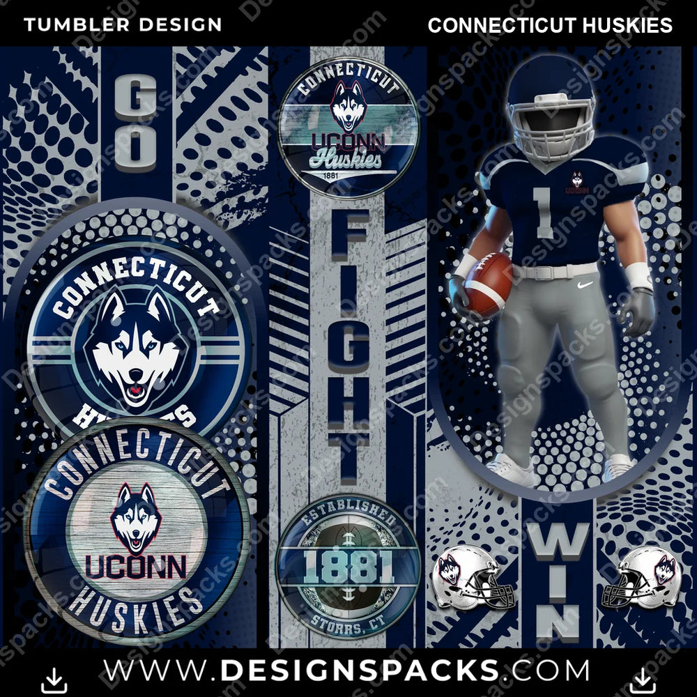 College Sport Go Fight Win Connecticut Huskies NCAA College Sport Tumbler Digital Wrap Design Download
