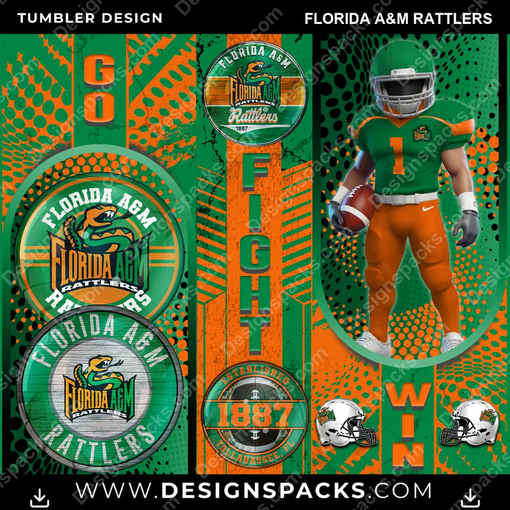 College Sport Go Fight Win Florida A&M Rattlers NCAA College Sport Tumbler Digital Wrap Design Download