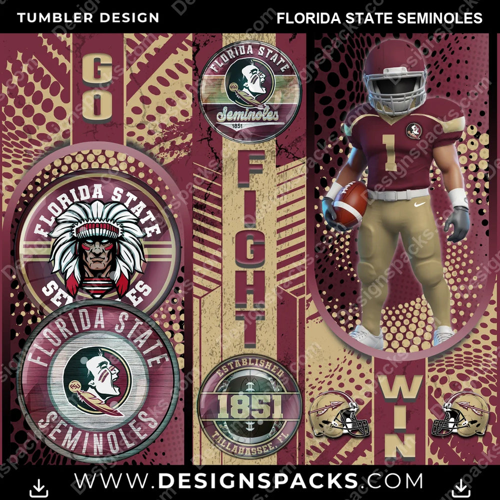 College Sport Go Fight Win Florida State Seminoles NCAA College Sport Tumbler Digital Wrap Design Download