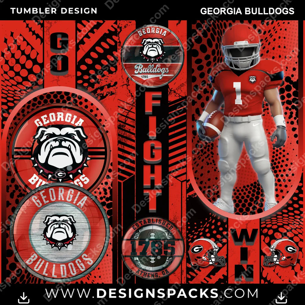 College Sport Go Fight Win Georgia Bulldogs NCAA College Sport Tumbler Digital Wrap Design Download
