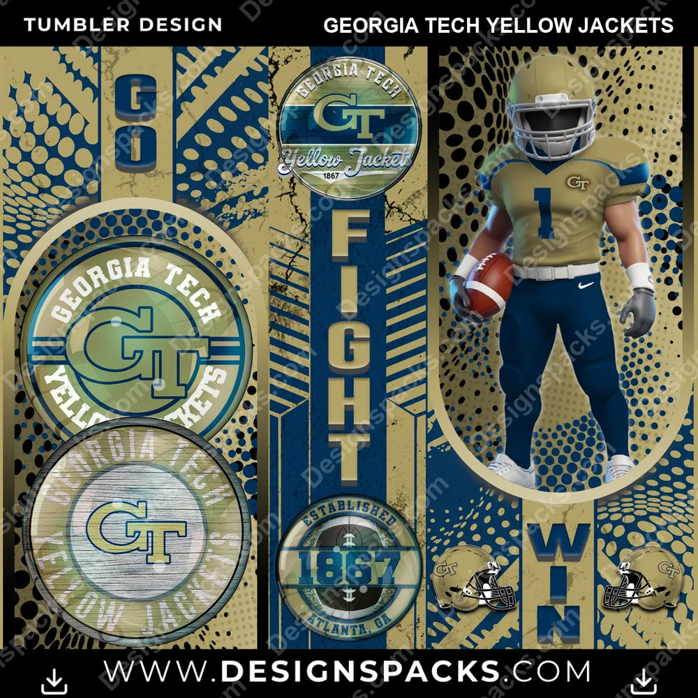 College Sport Go Fight Win Georgia Tech Yellow Jackets NCAA College Sport Tumbler Digital Wrap Design Download