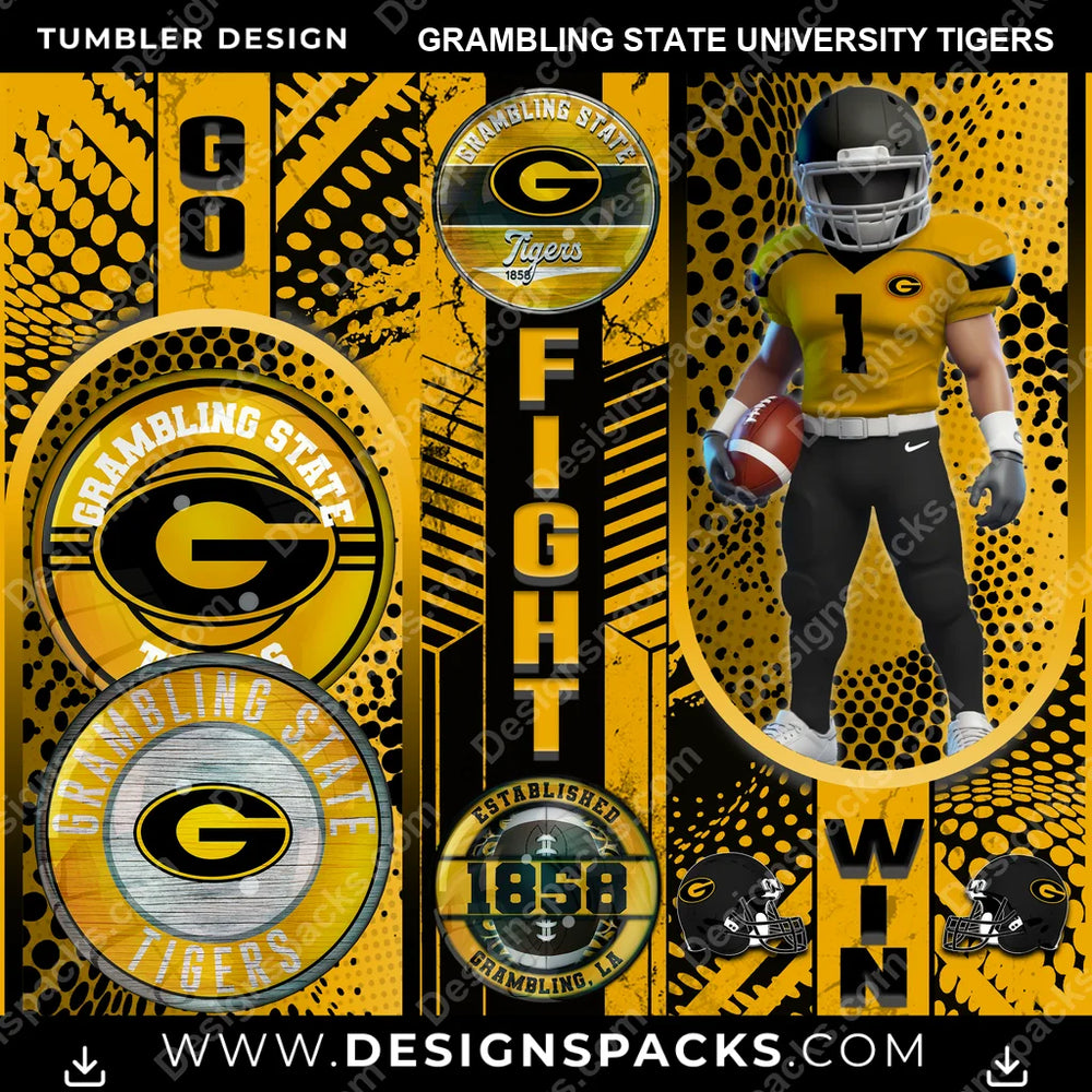 College Sport Go Fight Win Grambling State University Tigers NCAA College Sport Tumbler Digital Wrap Design Download