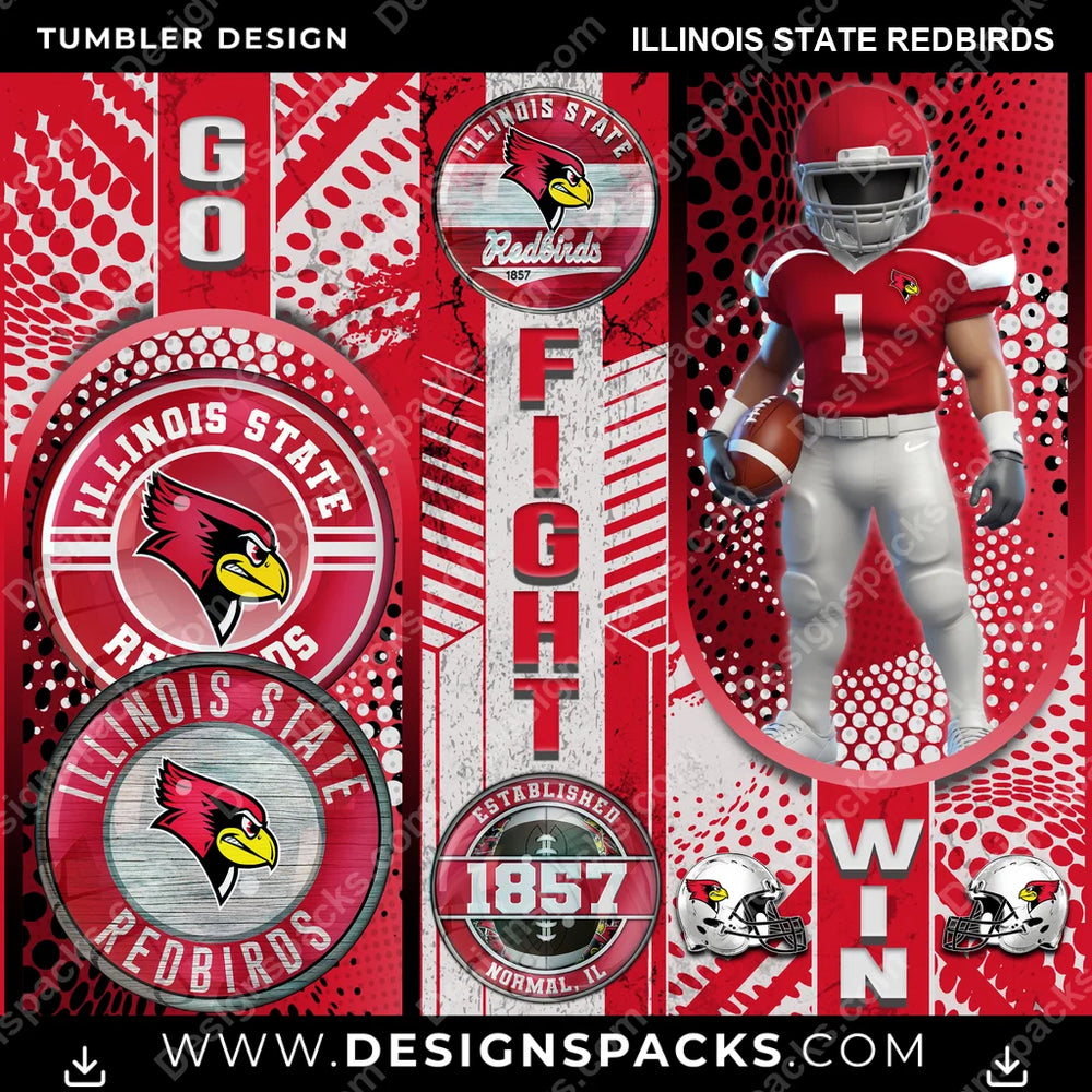 College Sport Go Fight Win Illinois State Redbirds NCAA College Sport Tumbler Digital Wrap Design Download