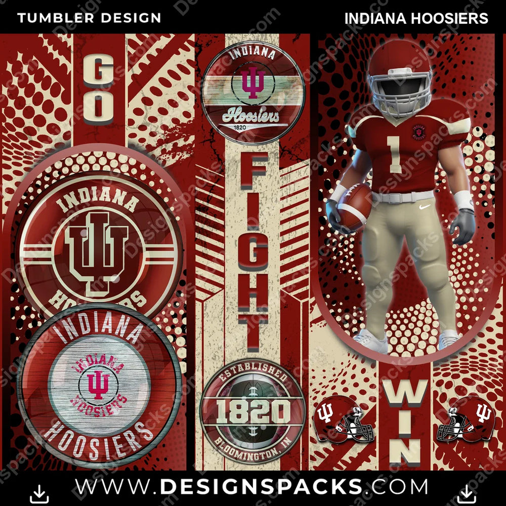 College Sport Go Fight Win Indiana Hoosiers NCAA College Sport Tumbler Digital Wrap Design Download