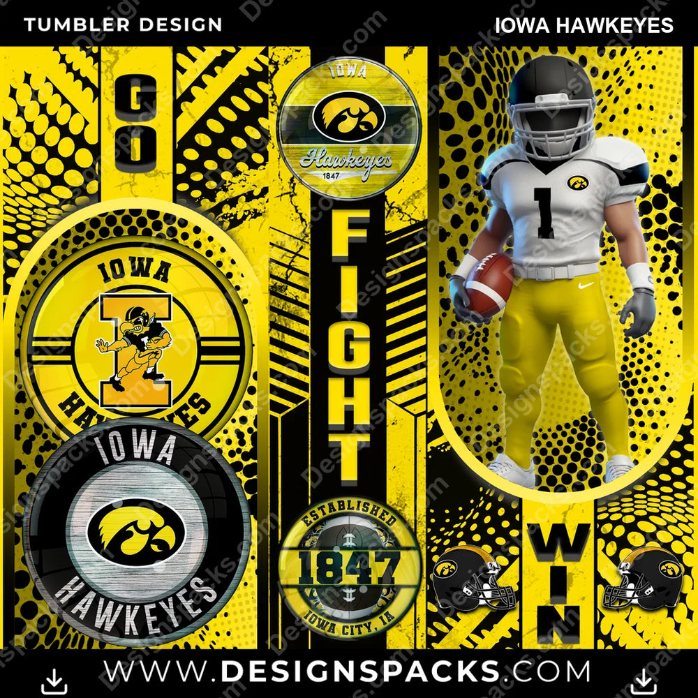 College Sport Go Fight Win Iowa Hawkeyes NCAA College Sport Tumbler Digital Wrap Design Download
