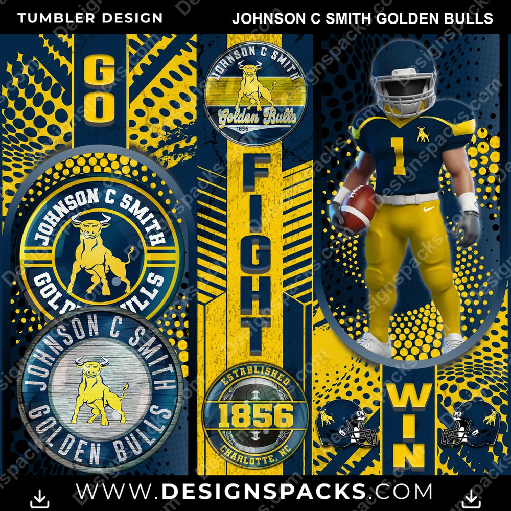 College Sport Go Fight Win Johnson C Smith Golden Bulls NCAA College Sport Tumbler Digital Wrap Design Download