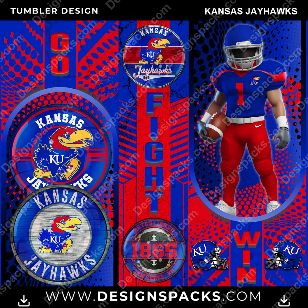 College Sport Go Fight Win Kansas Jayhawks NCAA College Sport Tumbler Digital Wrap Design Download