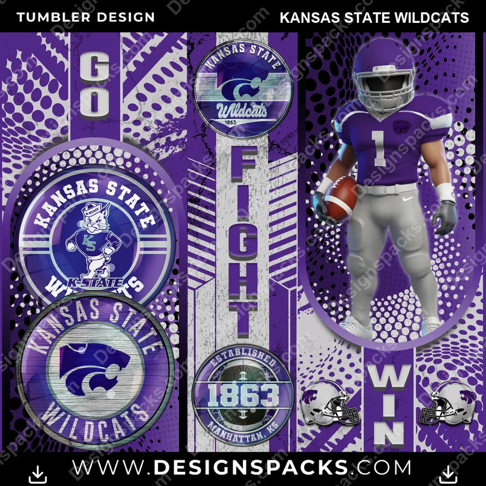 College Sport Go Fight Win Kansas State Wildcats NCAA College Sport Tumbler Digital Wrap Design Download