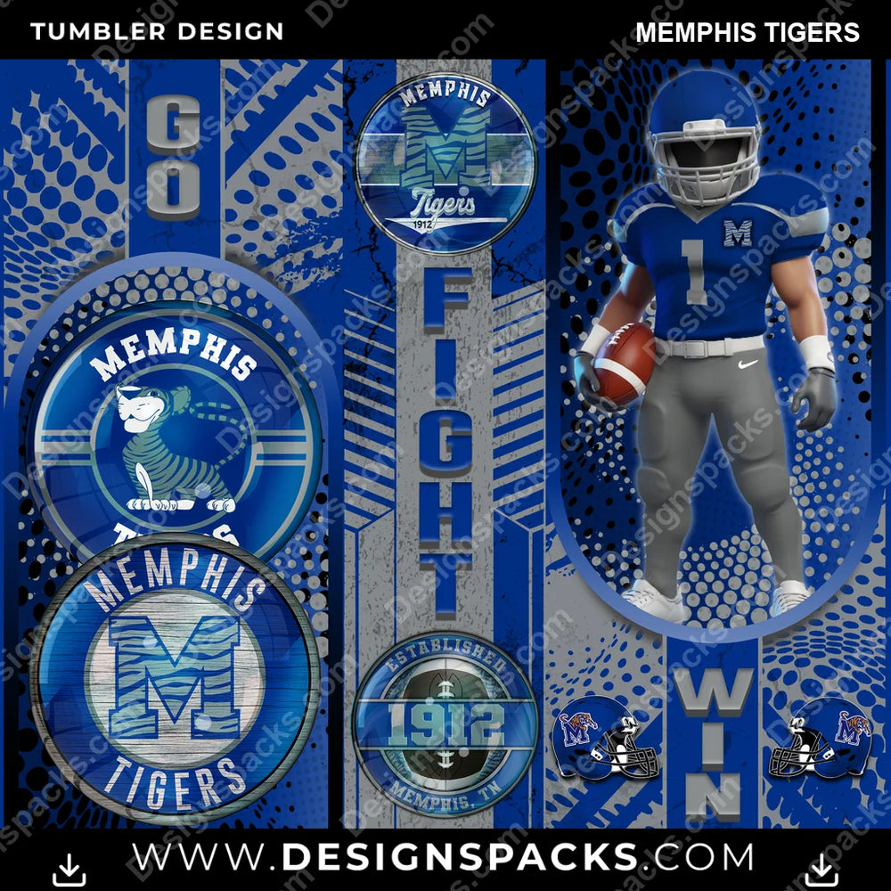 College Sport Go Fight Win Memphis Tigers NCAA College Sport Tumbler Digital Wrap Design Download