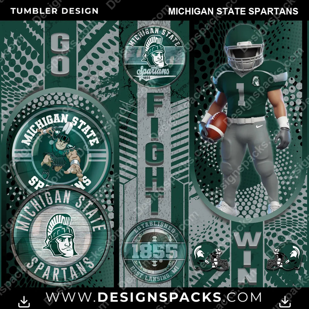 College Sport Go Fight Win Michigan State Spartans NCAA College Sport Tumbler Digital Wrap Design Download