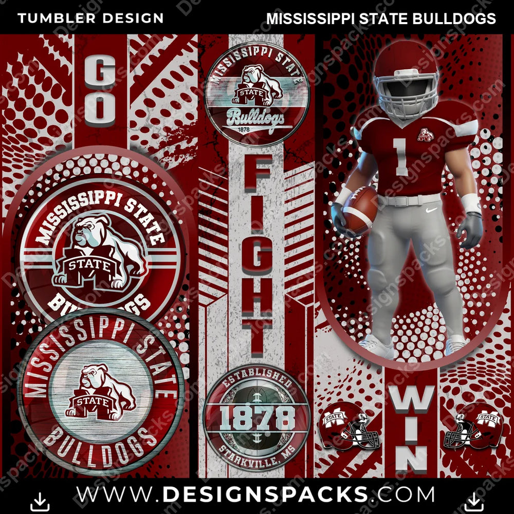 College Sport Go Fight Win Mississippi State Bulldogs NCAA College Sport Tumbler Digital Wrap Design Download