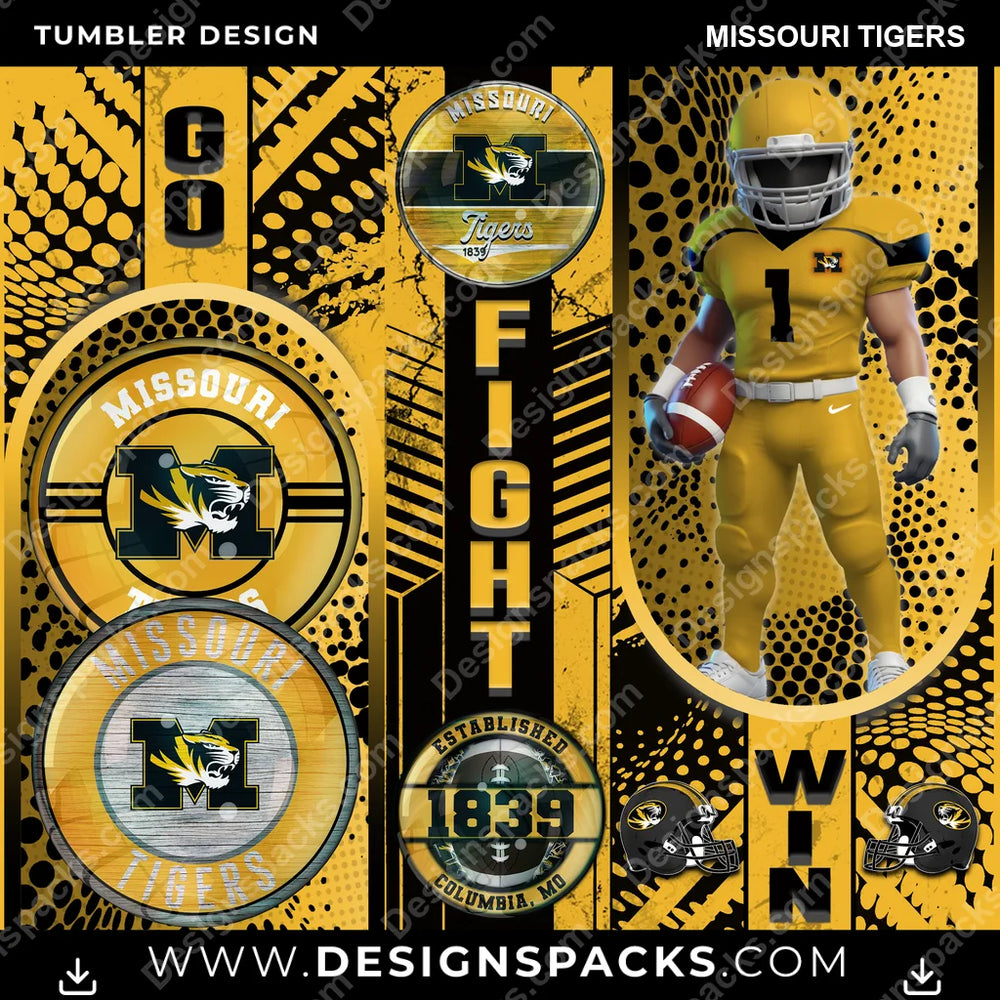 College Sport Go Fight Win Missouri Tigers NCAA College Sport Tumbler Digital Wrap Design Download