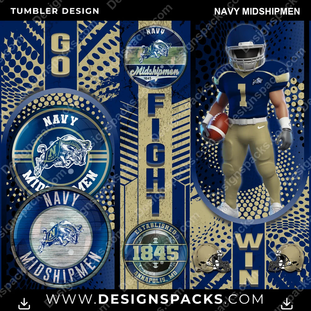 College Sport Go Fight Win Navy Midshipmen NCAA College Sport Tumbler Digital Wrap Design Download