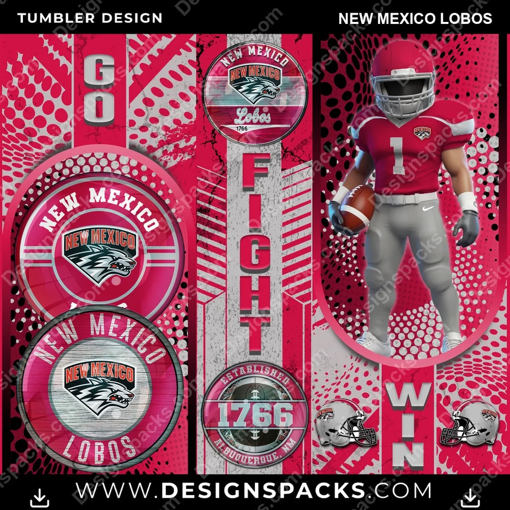 College Sport Go Fight Win New Mexico Lobos NCAA College Sport Tumbler Digital Wrap Design Download