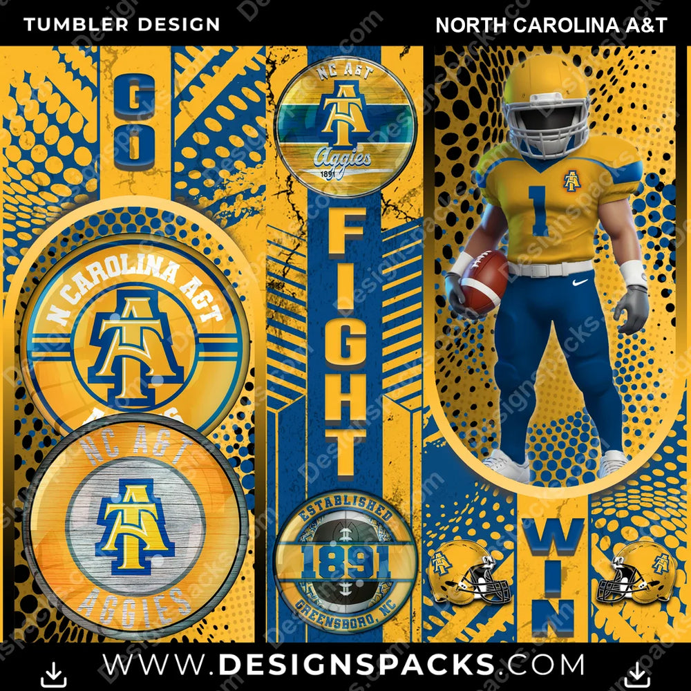 College Sport Go Fight Win North Carolina A&T NCAA College Sport Tumbler Digital Wrap Design Download