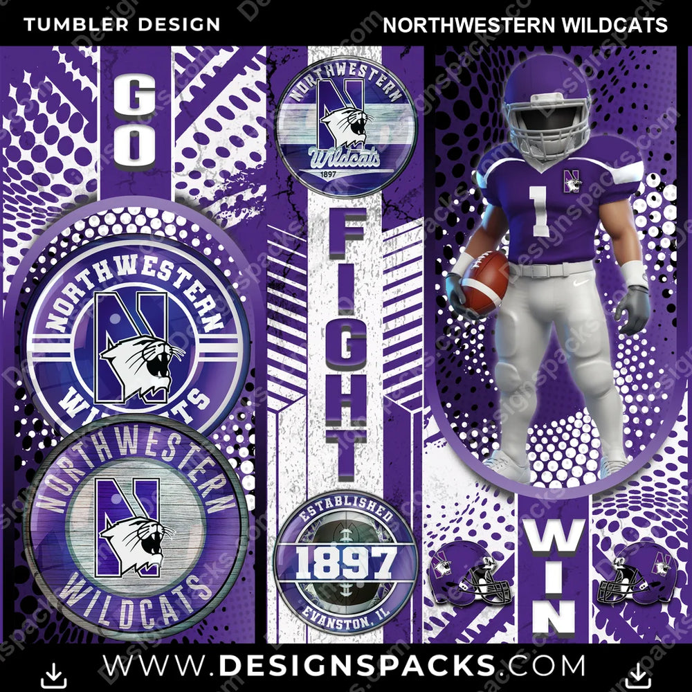 College Sport Go Fight Win Northwestern Wildcats NCAA College Sport Tumbler Digital Wrap Design Download