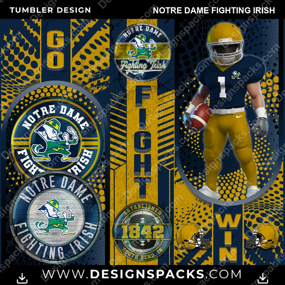 College Sport Go Fight Win Notre Dame Fighting Irish NCAA College Sport Tumbler Digital Wrap Design Download