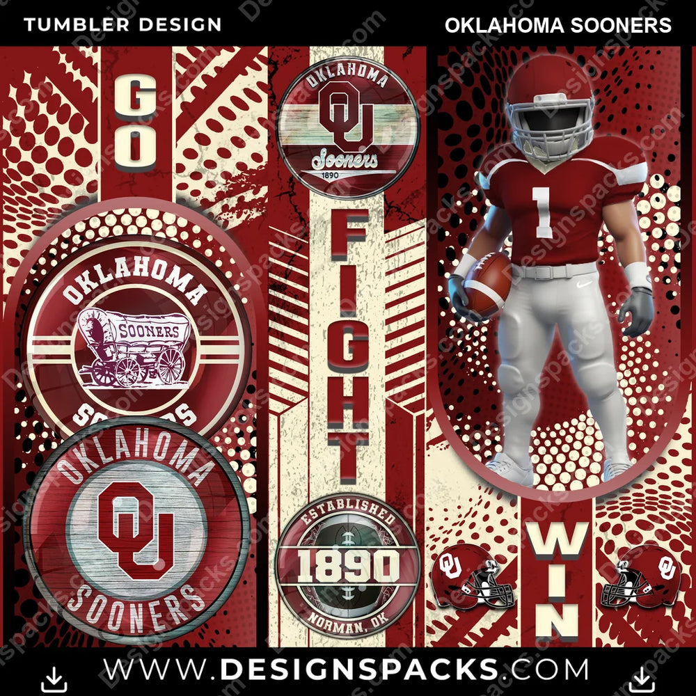 College Sport Go Fight Win Oklahoma Sooners NCAA College Sport Tumbler Digital Wrap Design Download