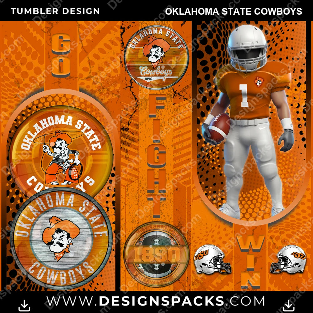 College Sport Go Fight Win Oklahoma State Cowboys NCAA College Sport Tumbler Digital Wrap Design Download