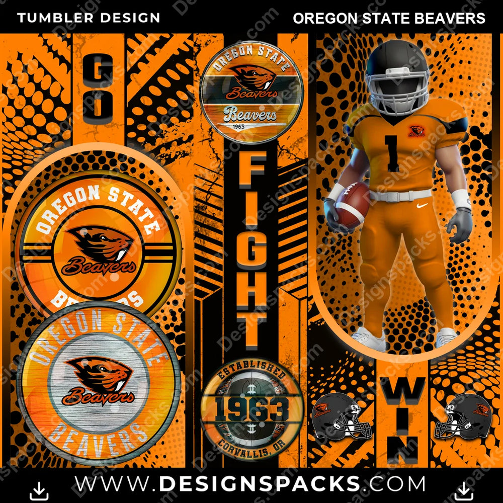 College Sport Go Fight Win Oregon State Beavers NCAA College Sport Tumbler Digital Wrap Design Download