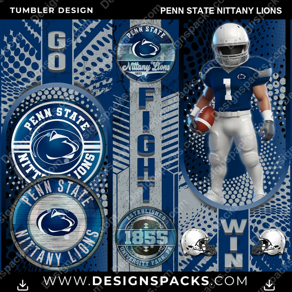 College Sport Go Fight Win Penn State Nittany Lions NCAA College Sport Tumbler Digital Wrap Design Download