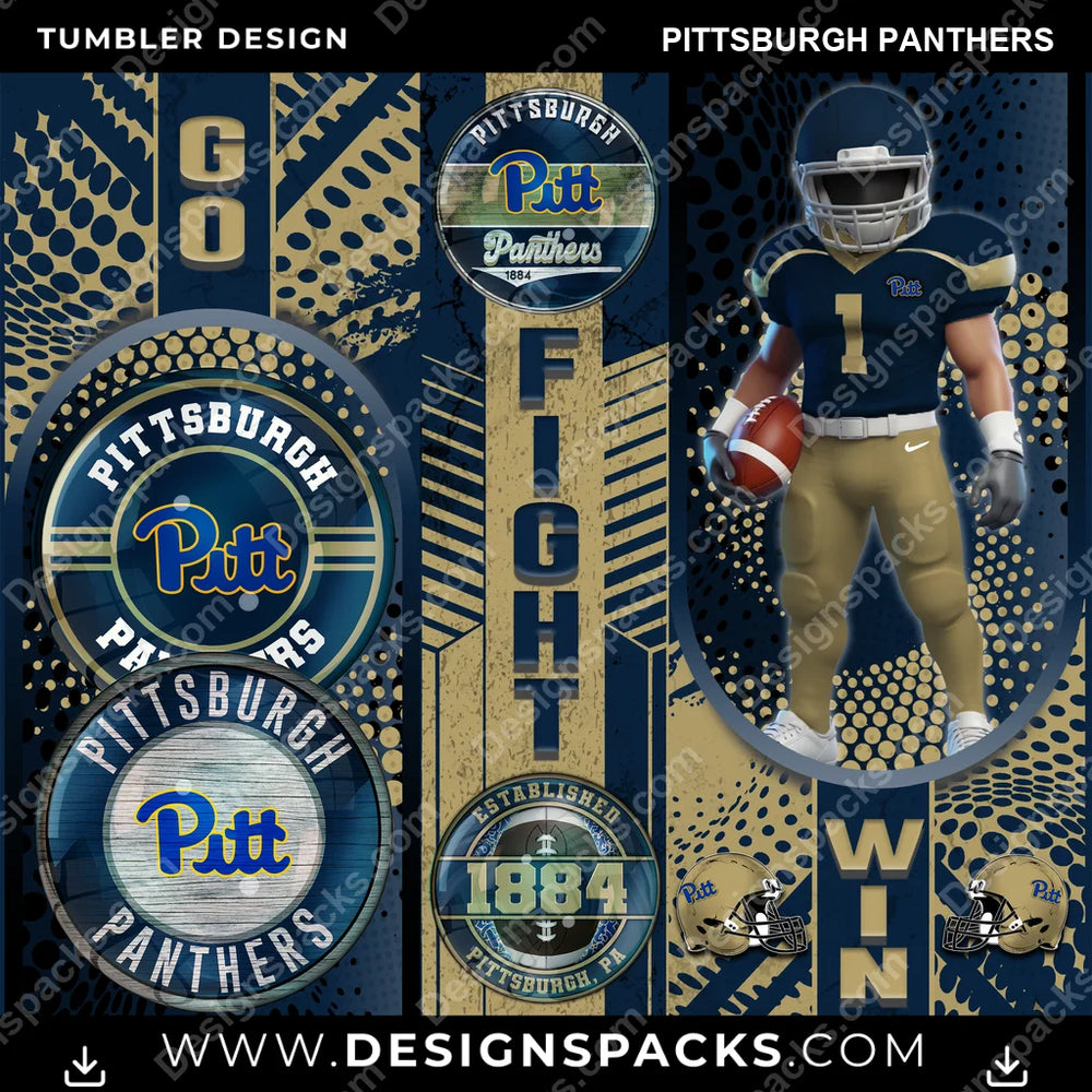 College Sport Go Fight Win Pittsburgh Panthers NCAA College Sport Tumbler Digital Wrap Design Download
