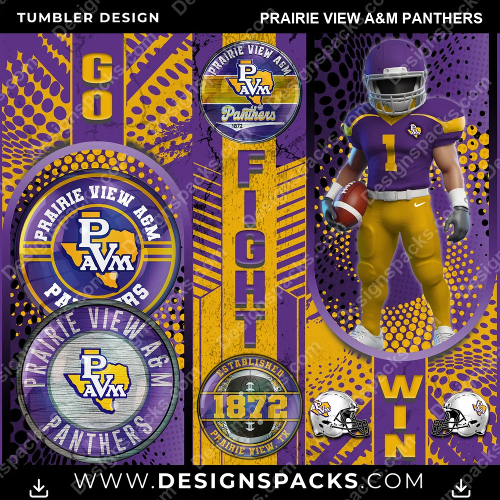 College Sport Go Fight Win Prairie View A&M Panthers NCAA College Sport Tumbler Digital Wrap Design Download