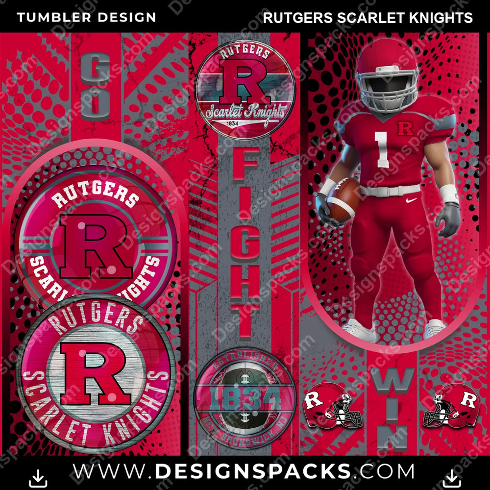 College Sport Go Fight Win Rutgers Scarlet Knights NCAA College Sport Tumbler Digital Wrap Design Download
