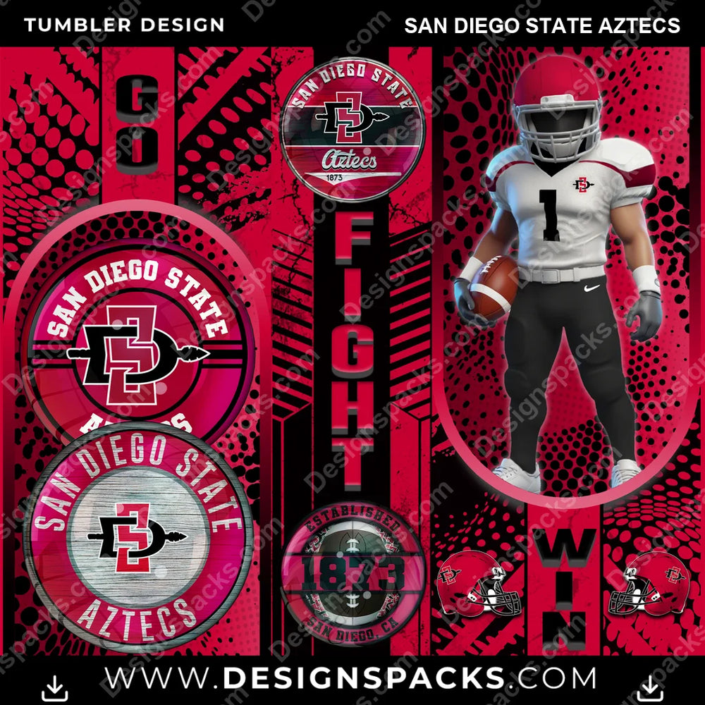 College Sport Go Fight Win San Diego State Aztecs NCAA College Sport Tumbler Digital Wrap Design Download