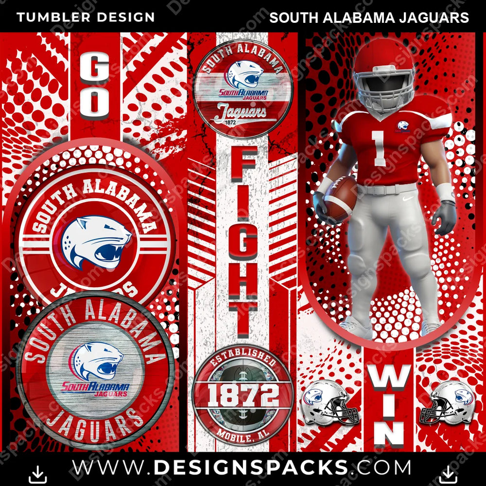 College Sport Go Fight Win South Alabama Jaguars NCAA College Sport Tumbler Digital Wrap Design Download