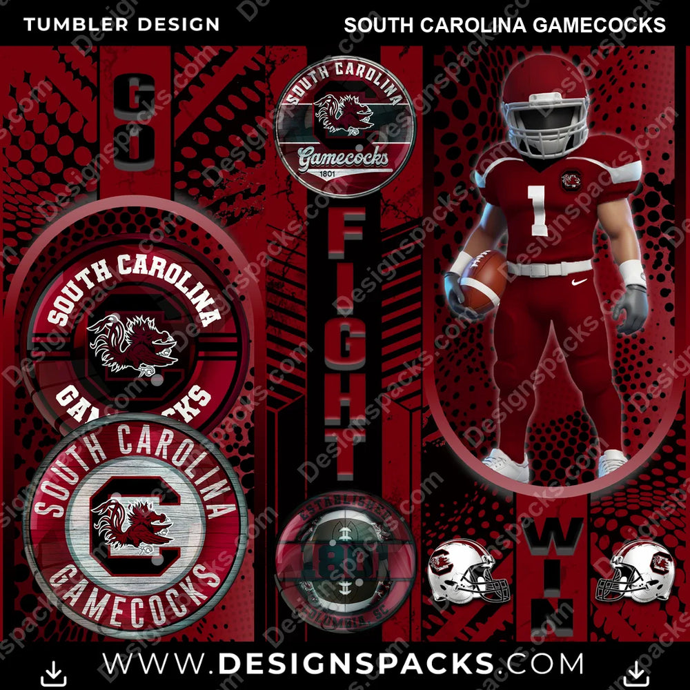 College Sport Go Fight Win South Carolina Gamecocks NCAA College Sport Tumbler Digital Wrap Design Download