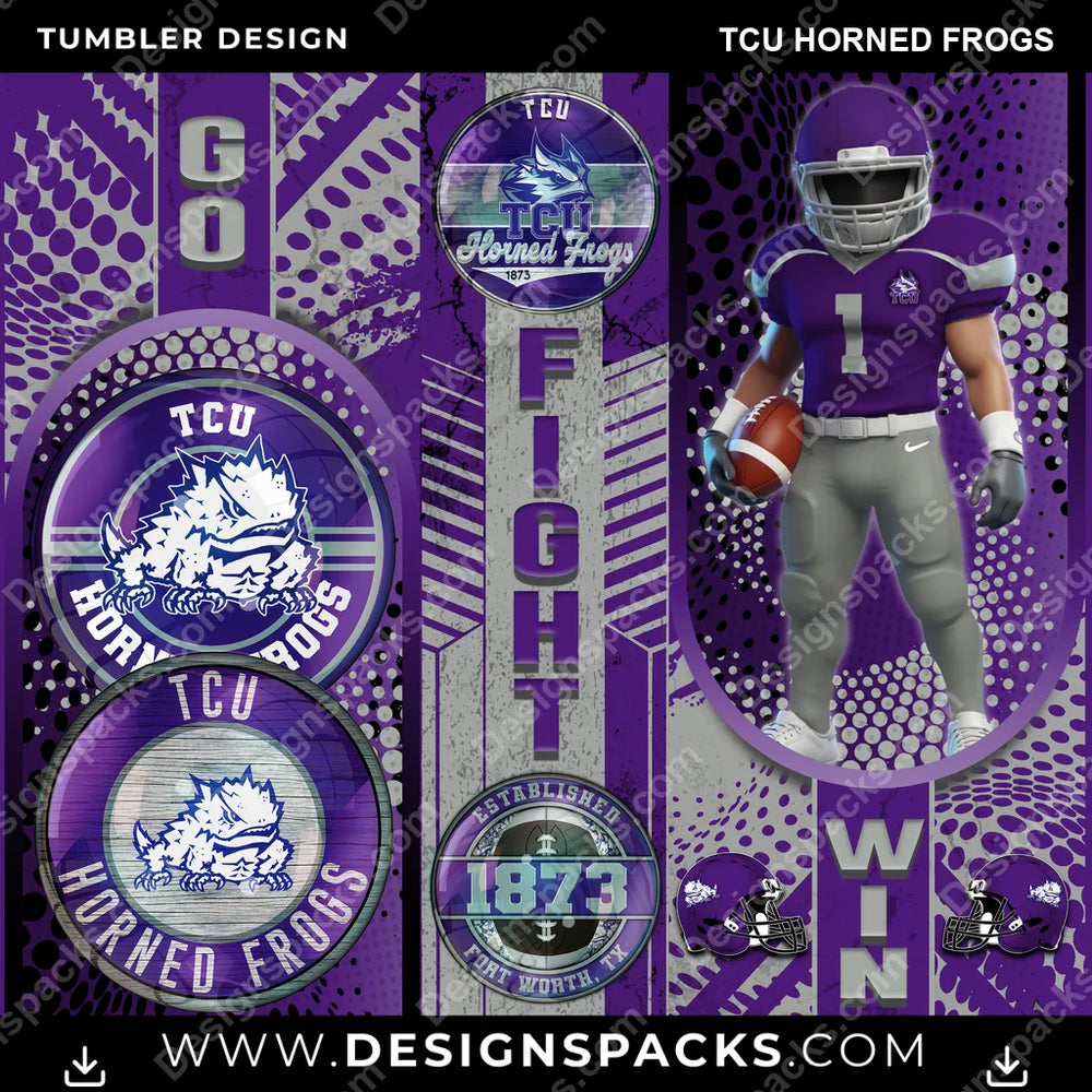 College Sport Go Fight Win TCU Horned Frogs NCAA College Sport Tumbler Digital Wrap Design Download