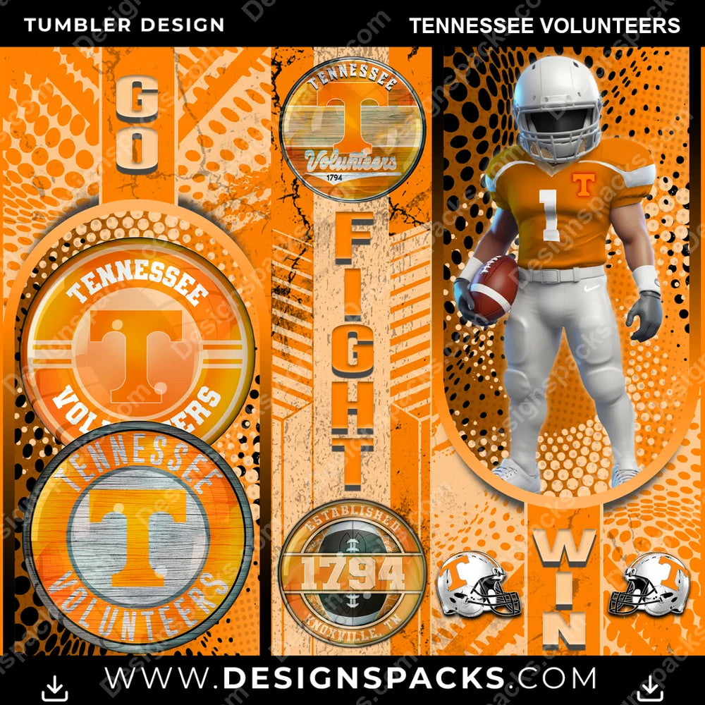 College Sport Go Fight Win Tennessee Volunteers NCAA College Sport Tumbler Digital Wrap Design Download