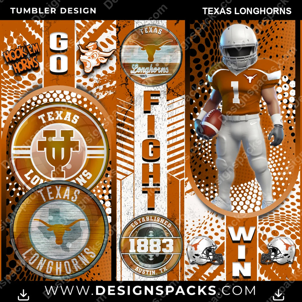 College Sport Go Fight Win Texas Longhorns NCAA College Sport Tumbler Digital Wrap Design Download