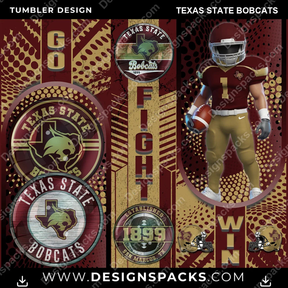 College Sport Go Fight Win Texas State Bobcats NCAA College Sport Tumbler Digital Wrap Design Download