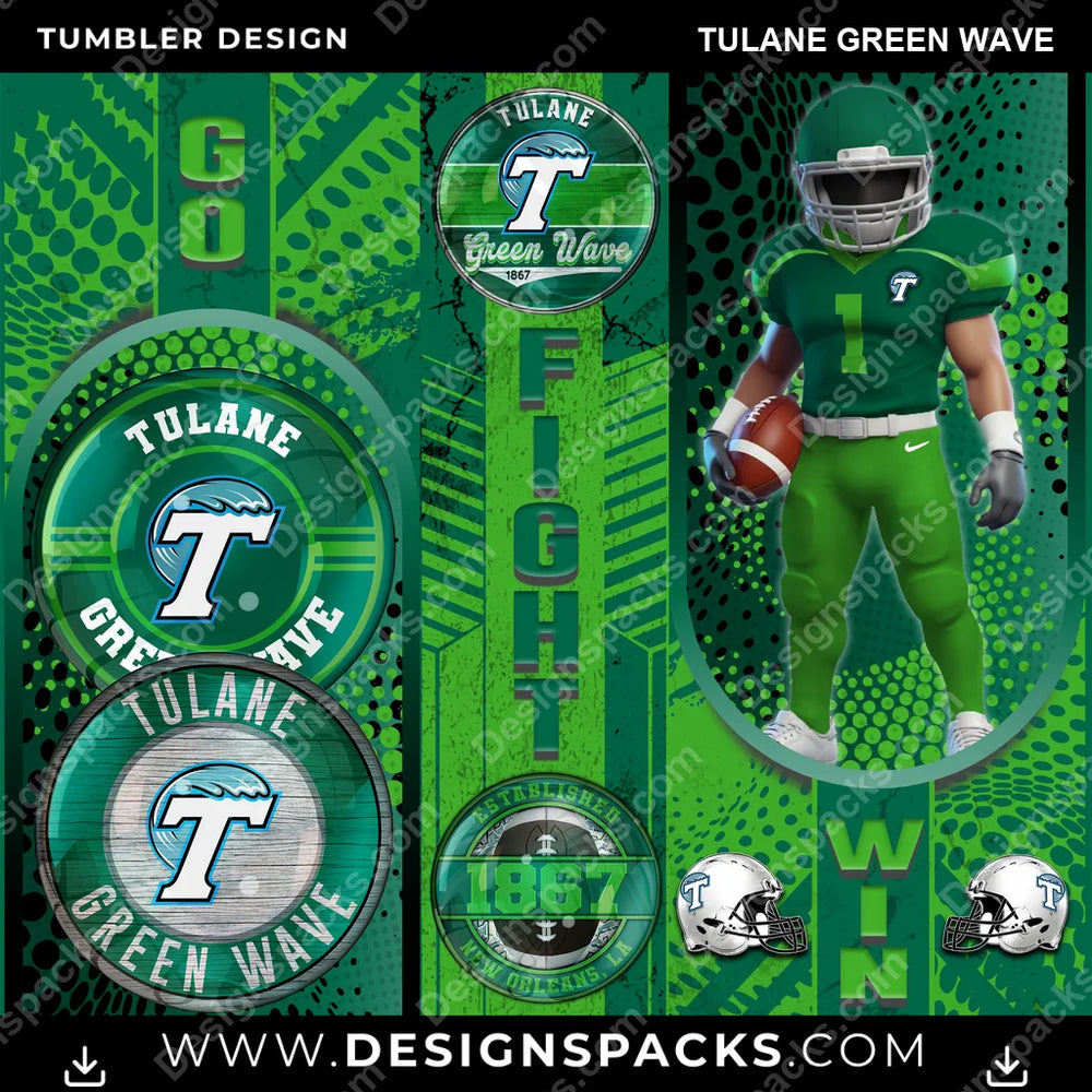 College Sport Go Fight Win Tulane Green Wave NCAA College Sport Tumbler Digital Wrap Design Download