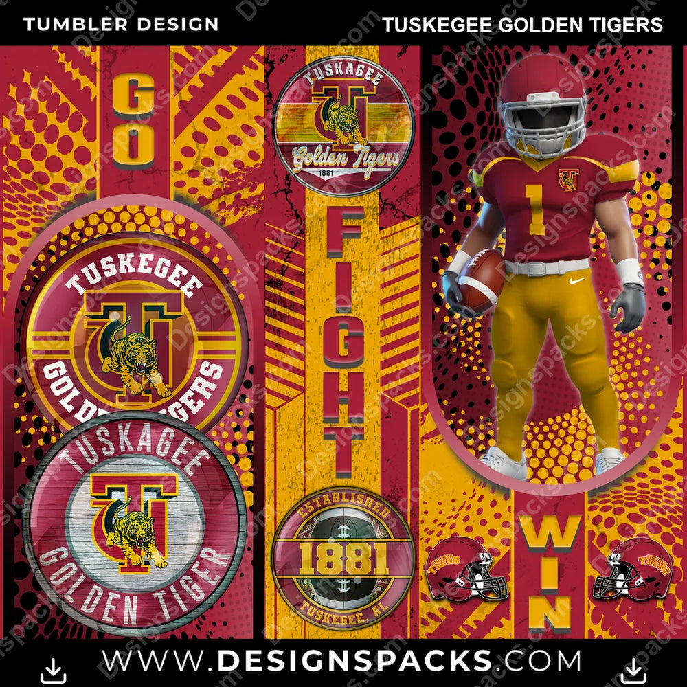 College Sport Go Fight Win Tuskegee Golden Tigers NCAA College Sport Tumbler Digital Wrap Design Download