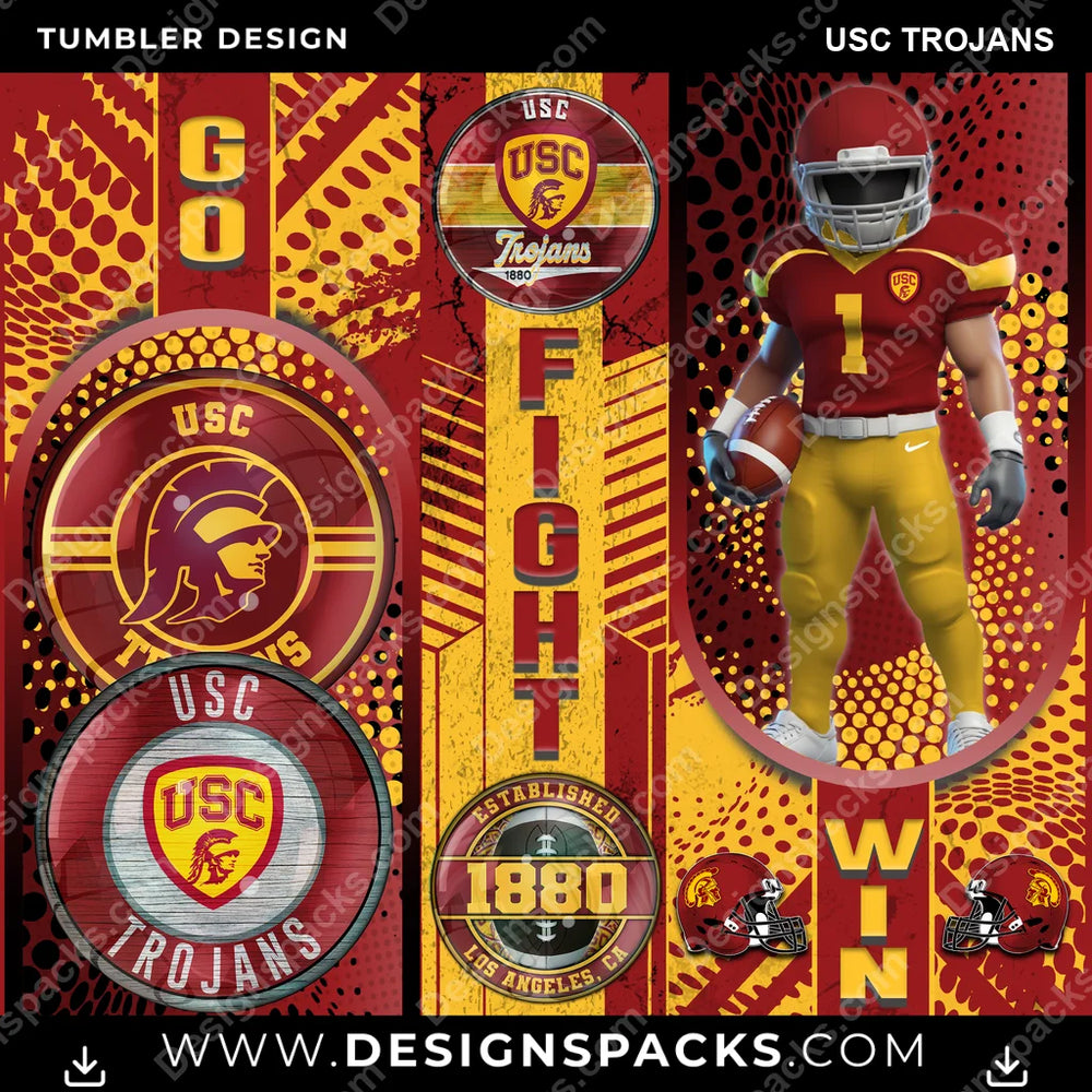College Sport Go Fight Win USC Trojans NCAA College Sport Tumbler Digital Wrap Design Download