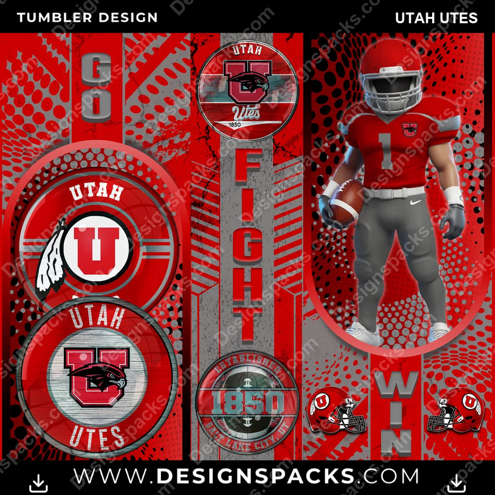 College Sport Go Fight Win Utah Utes NCAA College Sport Tumbler Digital Wrap Design Download