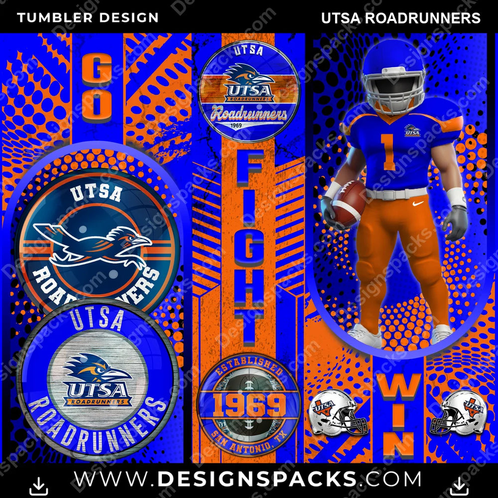 College Sport Go Fight Win UTSA Roadrunners NCAA College Sport Tumbler Digital Wrap Design Download