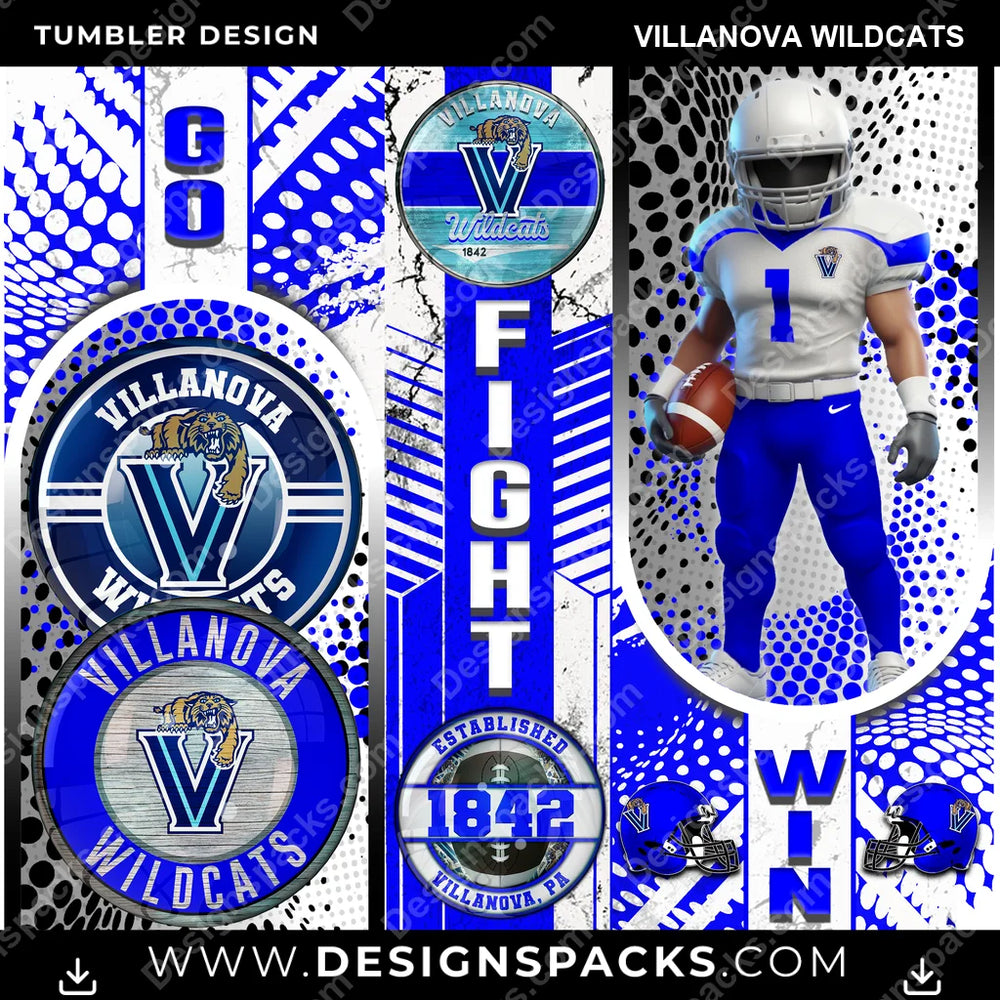 College Sport Go Fight Win Villanova Wildcats NCAA College Sport Tumbler Digital Wrap Design Download