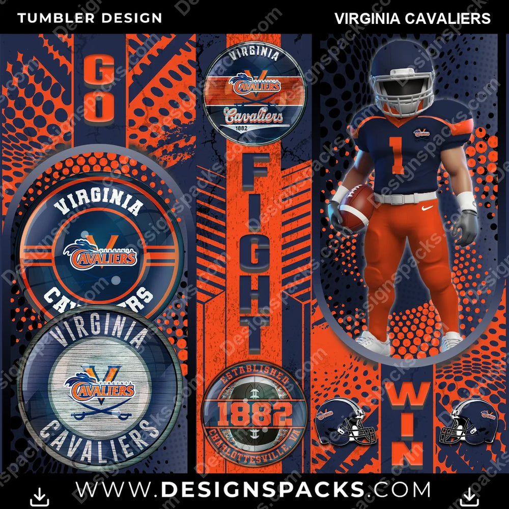 College Sport Go Fight Win Virginia Cavaliers NCAA College Sport Tumbler Digital Wrap Design Download