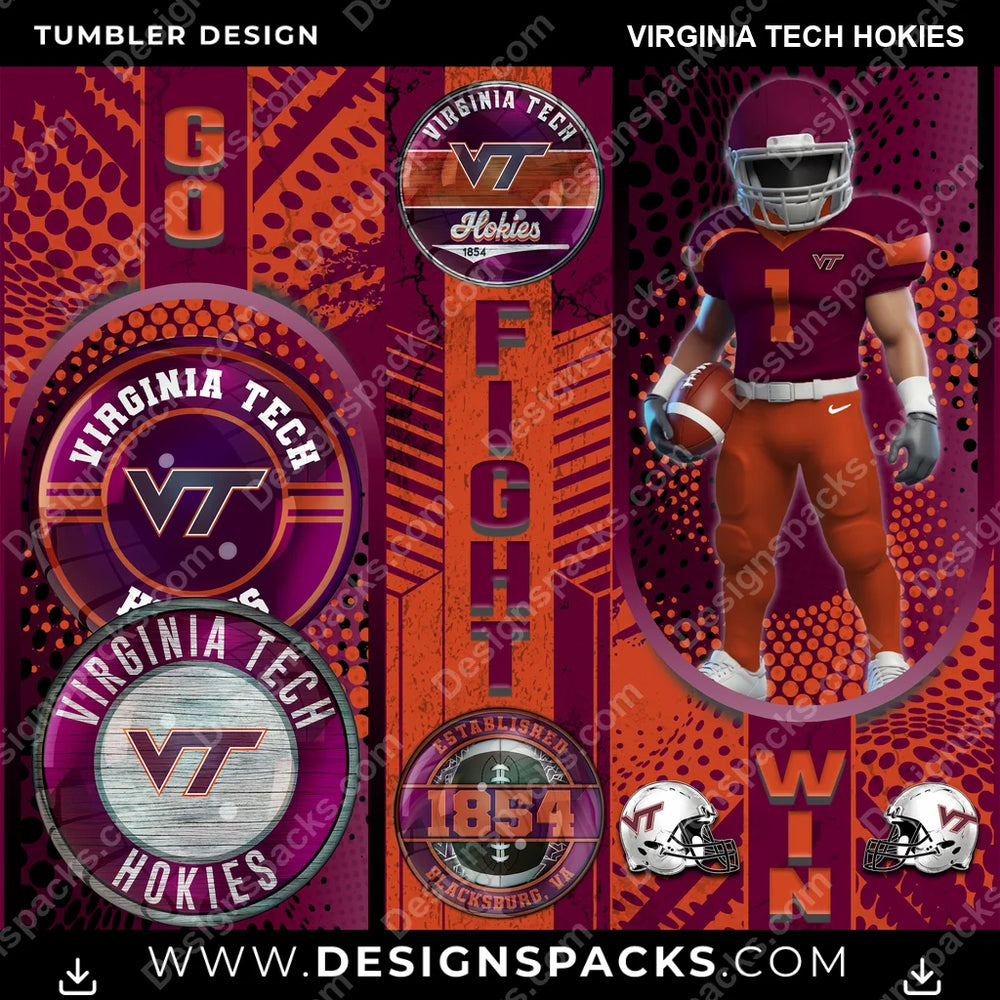 College Sport Go Fight Win Virginia Tech Hokies NCAA College Sport Tumbler Digital Wrap Design Download