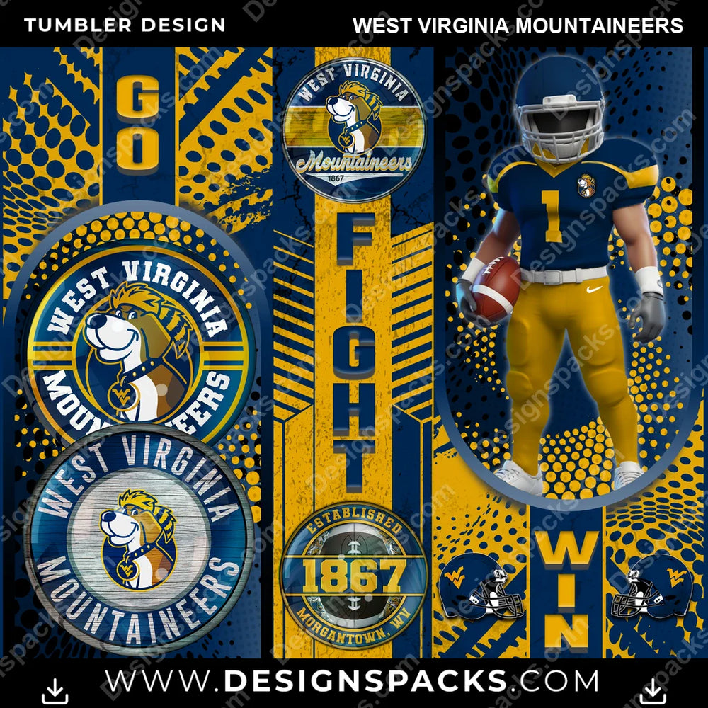 College Sport Go Fight Win West Virginia Mountaineers NCAA College Sport Tumbler Digital Wrap Design Download