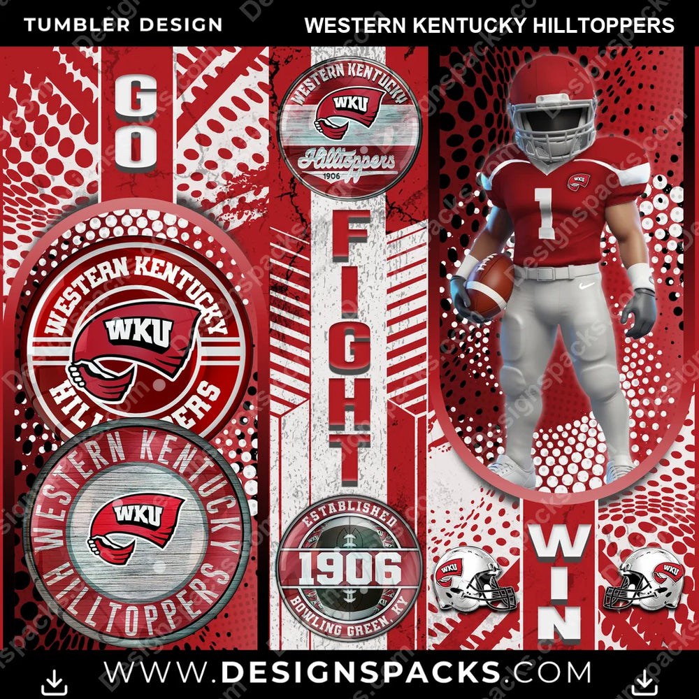 College Sport Go Fight Win Western Kentucky Hilltoppers NCAA College Sport Tumbler Digital Wrap Design Download