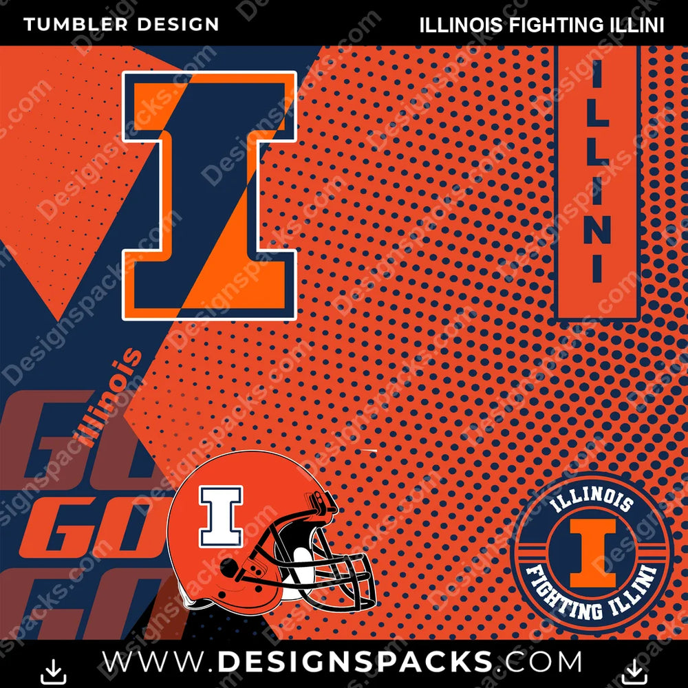 College Sport GO Illinois Fighting Illini NCAA College Sport Tumbler Digital Wrap Design Download