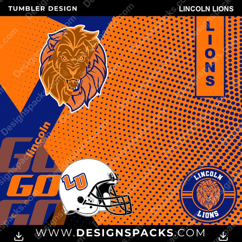 College Sport GO Lincoln Lions NCAA College Sport Tumbler Digital Wrap Design Download